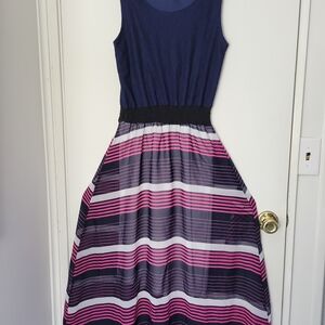 Source Unknown Navy and Pink Striped Maxi Dress